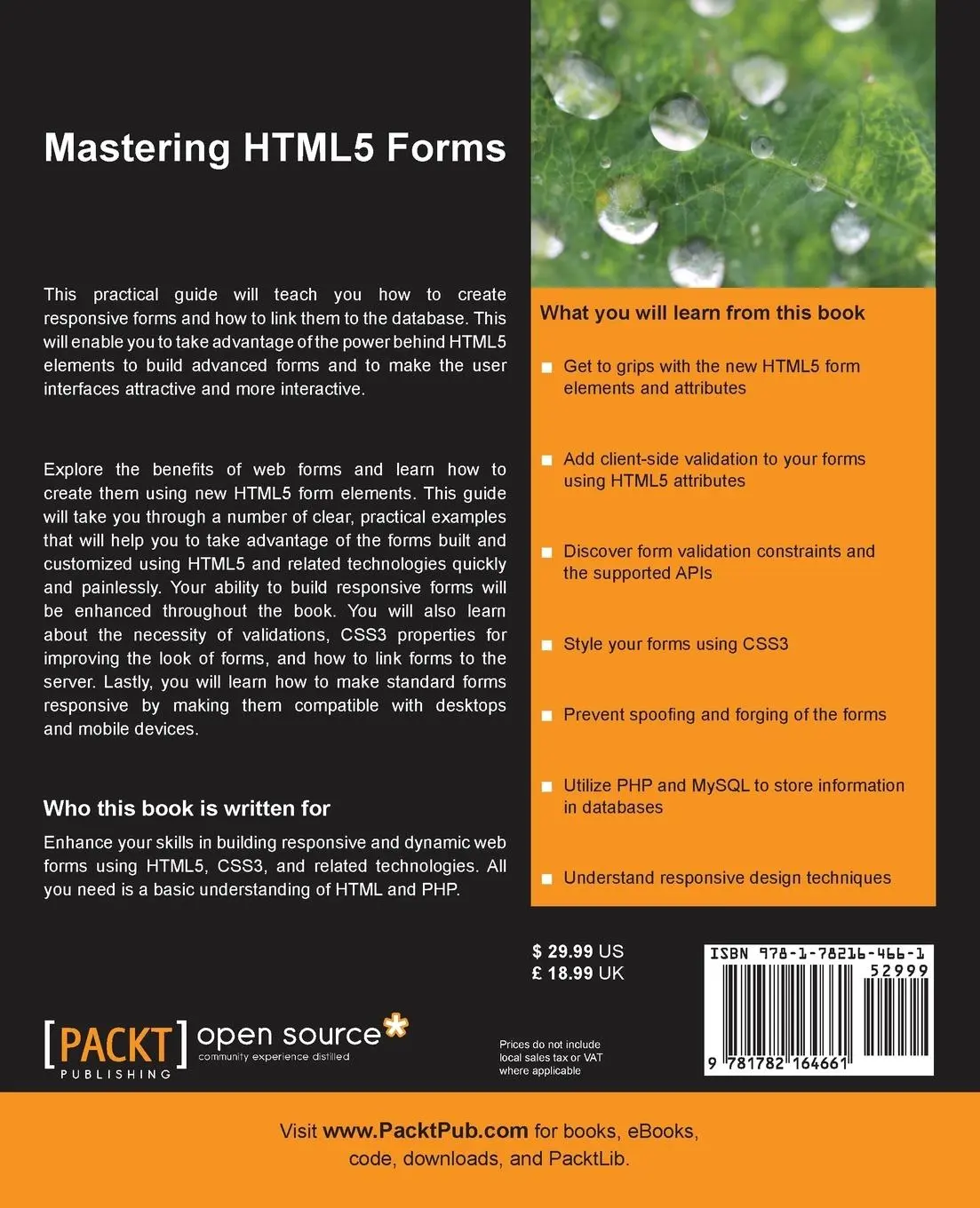 Rückseite: 9781782164661 | Mastering Html5 Forms | Gaurav Gupta | Taschenbuch | Englisch | 2013
