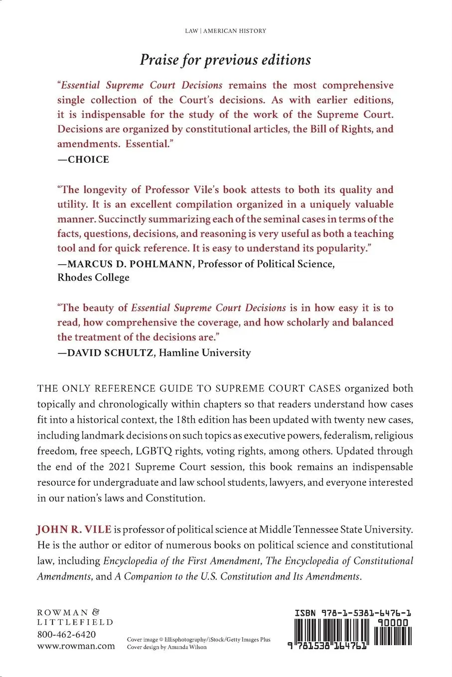 Rückseite: 9781538164761 | Essential Supreme Court Decisions | John R. Vile | Taschenbuch | 2022