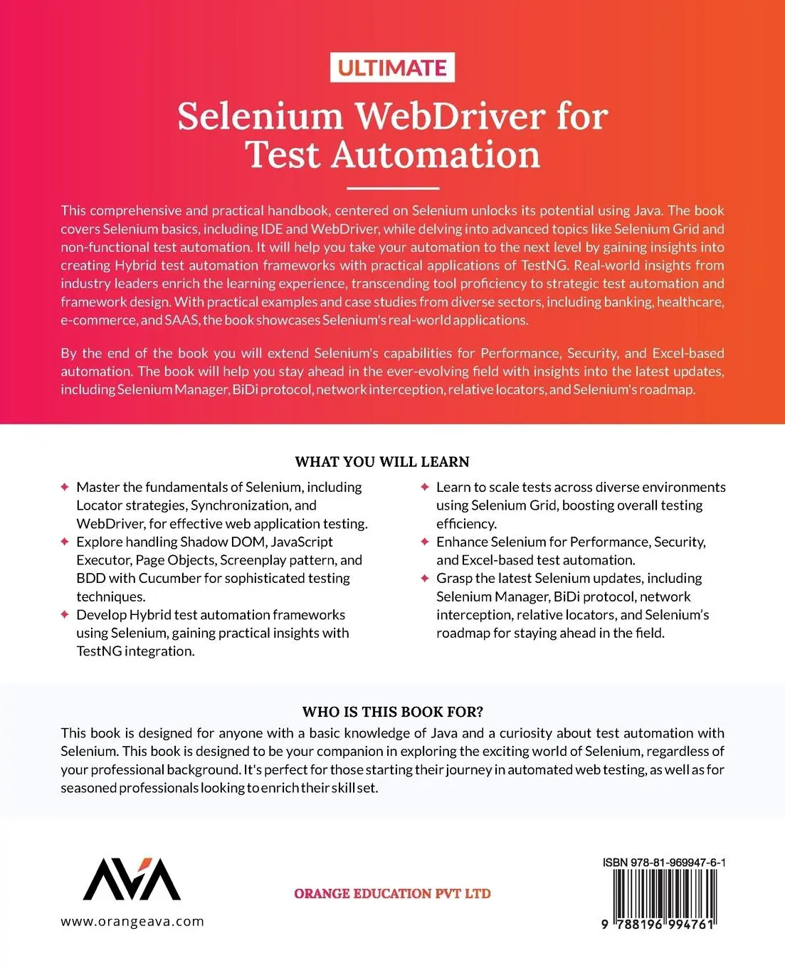 Rückseite: 9788196994761 | Ultimate Selenium WebDriver for Test Automation | Robin Gupta | Buch