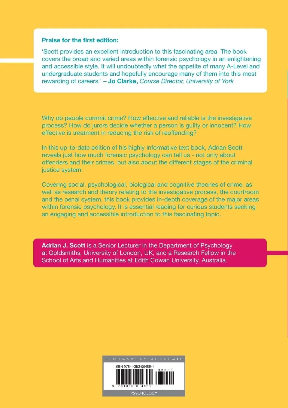Rückseite: 9781352004861 | Forensic Psychology | Adrian J. Scott | Taschenbuch | Englisch | 2019