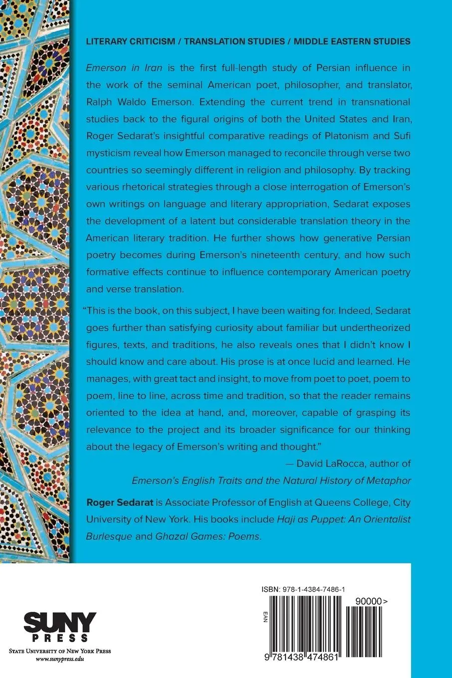 Rückseite: 9781438474861 | Emerson in Iran | The American Appropriation of Persian Poetry | Buch