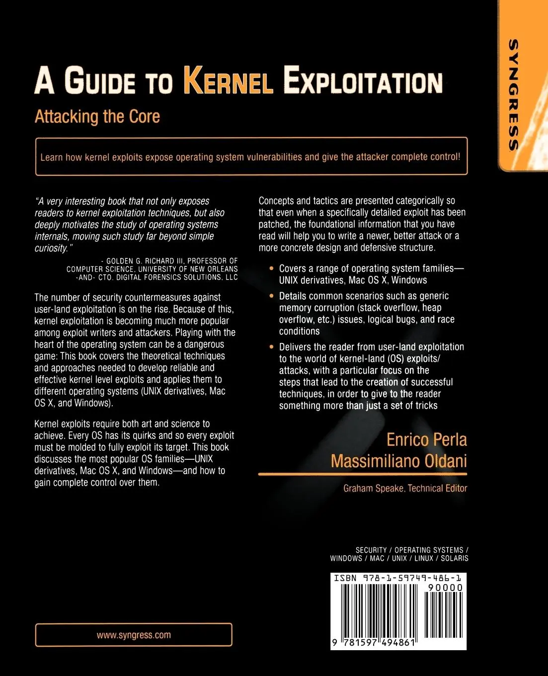 Rückseite: 9781597494861 | A Guide to Kernel Exploitation | Attacking the Core | Perla (u. a.)