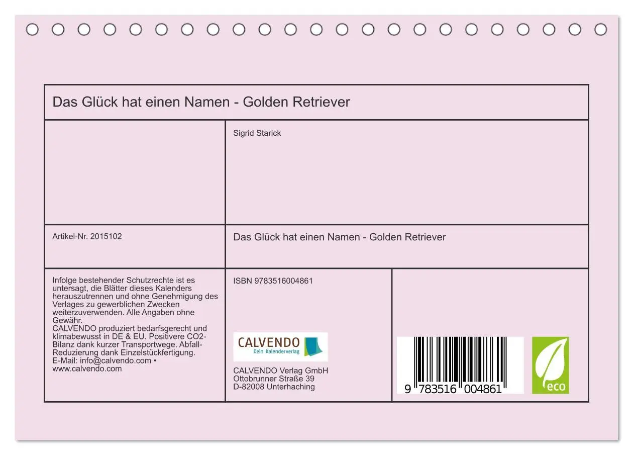Bild: 9783516004861 | Das Glück hat einen Namen - Golden Retriever (Tischkalender 2026...