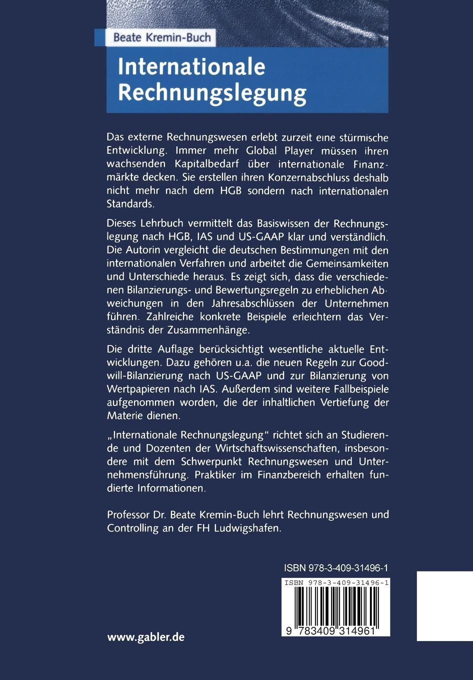 Rückseite: 9783409314961 | Internationale Rechnungslegung | Beate Kremin-Buch | Taschenbuch
