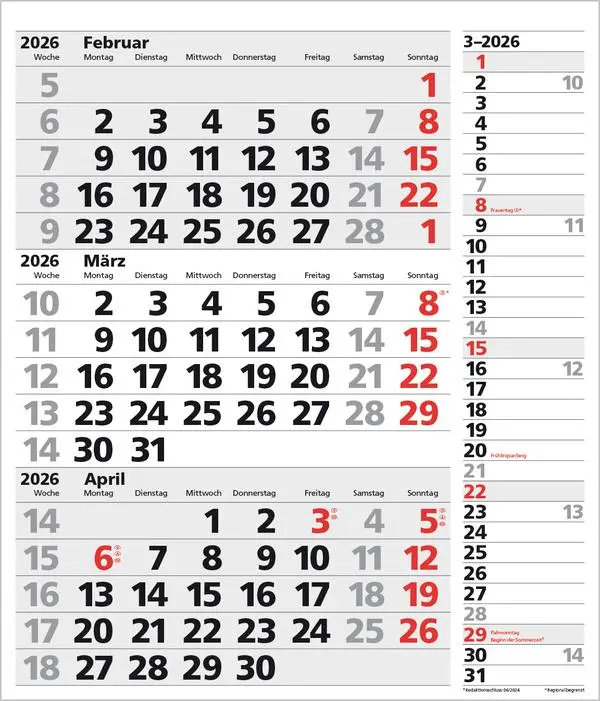 Bild: 9783731885061 | 3-Monats-Planer XL Combi 2026 | Verlag Korsch | Kalender | 12 S.
