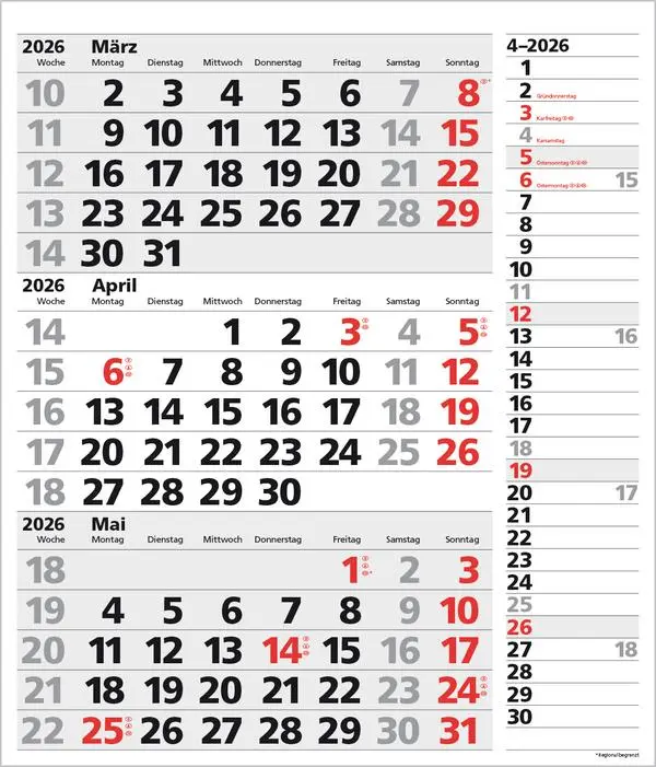 Bild: 9783731885061 | 3-Monats-Planer XL Combi 2026 | Verlag Korsch | Kalender | 12 S.