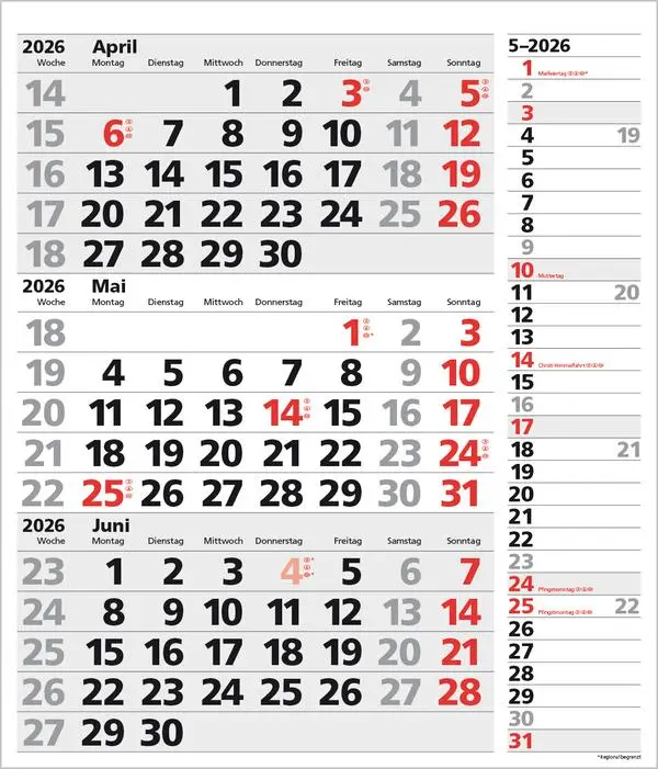 Bild: 9783731885061 | 3-Monats-Planer XL Combi 2026 | Verlag Korsch | Kalender | 12 S.