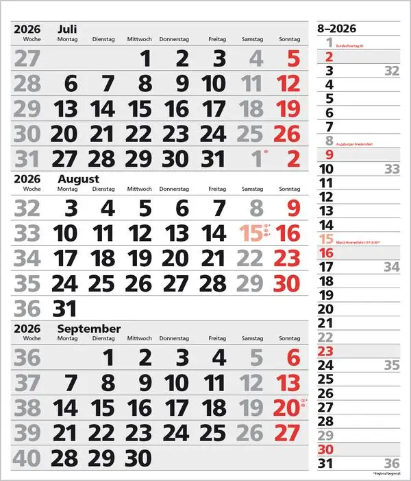 Bild: 9783731885061 | 3-Monats-Planer XL Combi 2026 | Verlag Korsch | Kalender | 12 S.