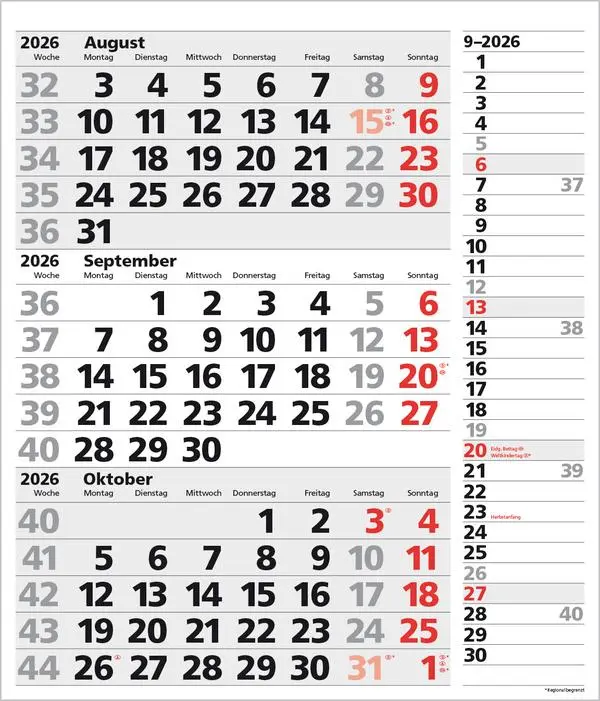 Bild: 9783731885061 | 3-Monats-Planer XL Combi 2026 | Verlag Korsch | Kalender | 12 S.