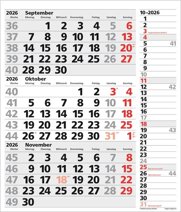 Bild: 9783731885061 | 3-Monats-Planer XL Combi 2026 | Verlag Korsch | Kalender | 12 S.