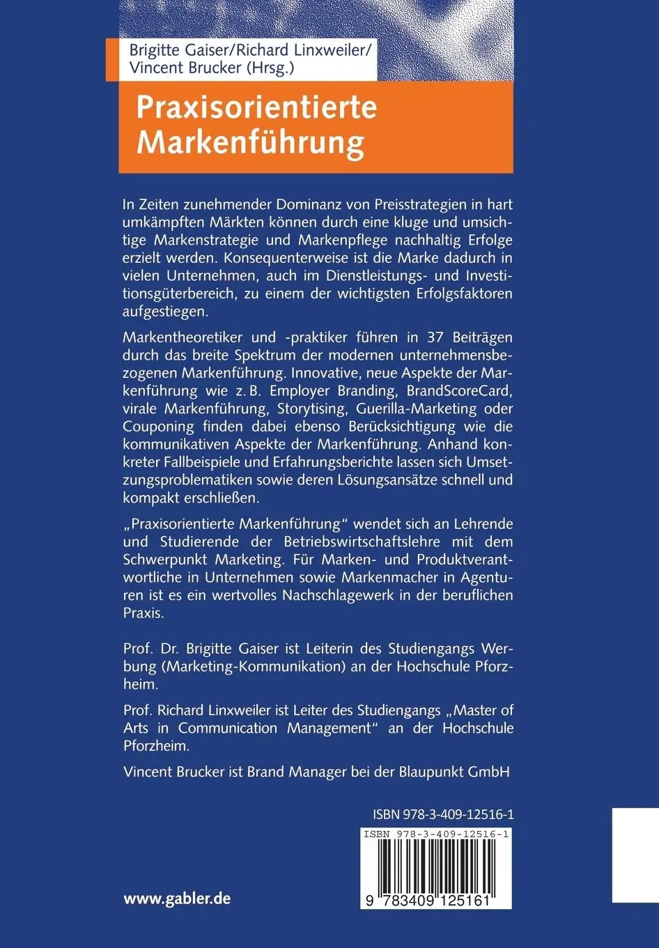 Rückseite: 9783409125161 | Praxisorientierte Markenführung | Brigitte Gaiser (u. a.) | Buch | xix