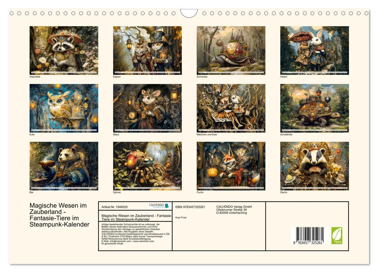 Bild: 9783457325261 | Magische Wesen im Zauberland - Fantasie-Tiere im Steampunk-Kalender...