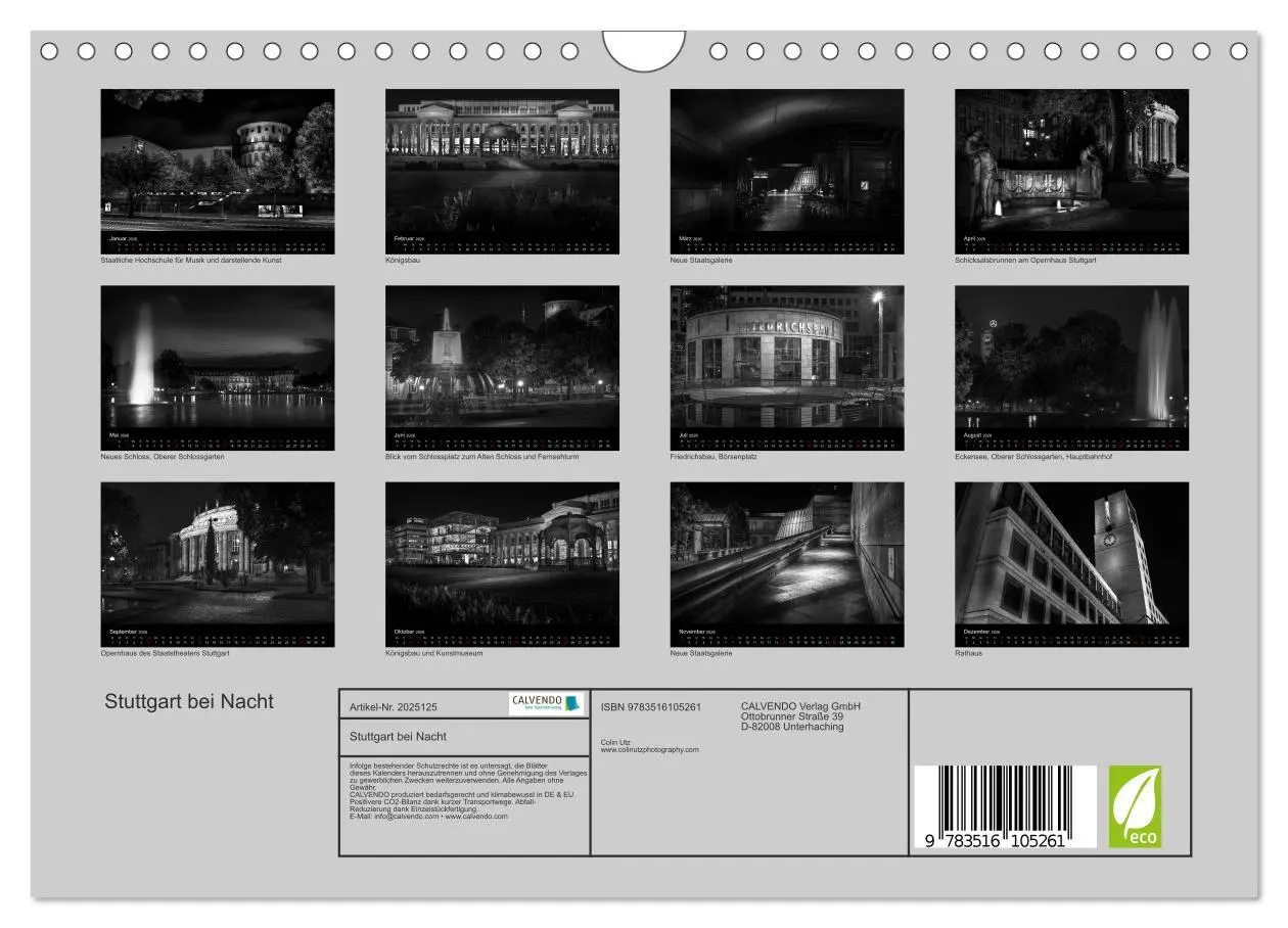 Bild: 9783516105261 | Stuttgart bei Nacht (Wandkalender 2026 DIN A4 quer), CALVENDO...