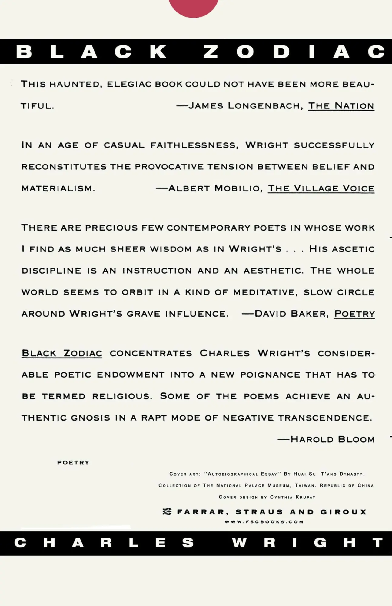 Rückseite: 9780374525361 | Black Zodiac | Poems | Charles Wright | Taschenbuch | Englisch | 1997