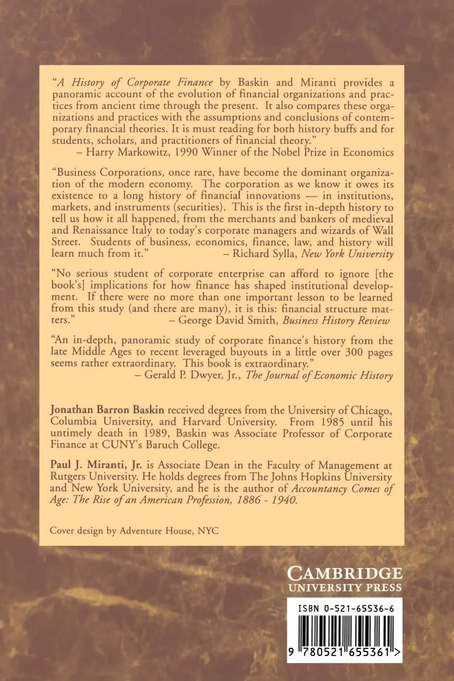 Rückseite: 9780521655361 | A History of Corporate Finance | Jonathan Baskin (u. a.) | Taschenbuch
