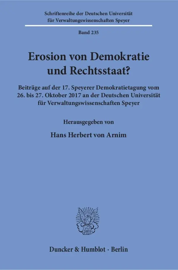 Cover: 9783428155361 | Erosion von Demokratie und Rechtsstaat? | Hans Herbert von Arnim