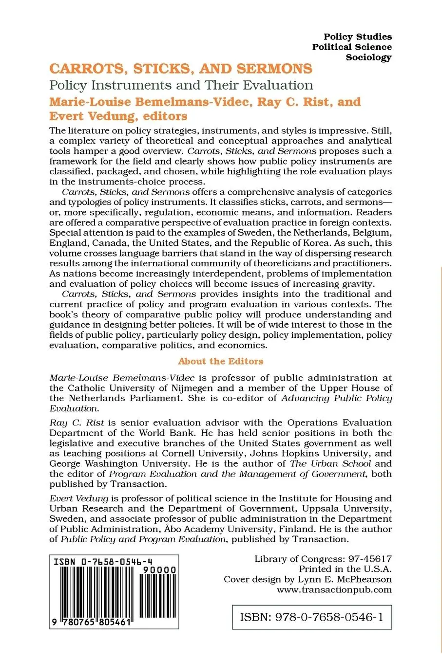 Rückseite: 9780765805461 | Carrots, Sticks and Sermons | Policy Instruments and Their Evaluation