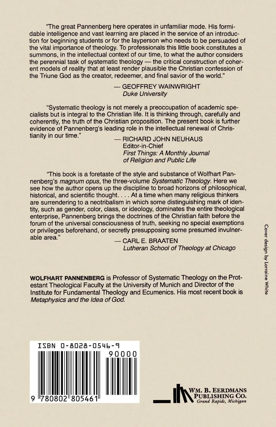 Rückseite: 9780802805461 | An Introduction to Systematic Theology | Wolfhart Pannenberg | Buch