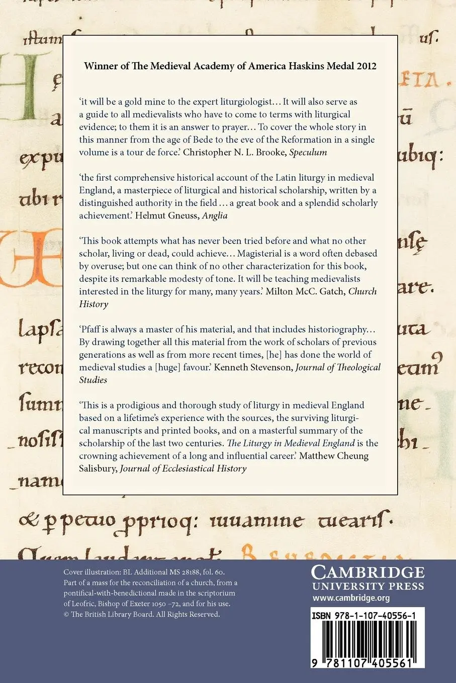 Rückseite: 9781107405561 | The Liturgy in Medieval England | A History | Richard William Pfaff