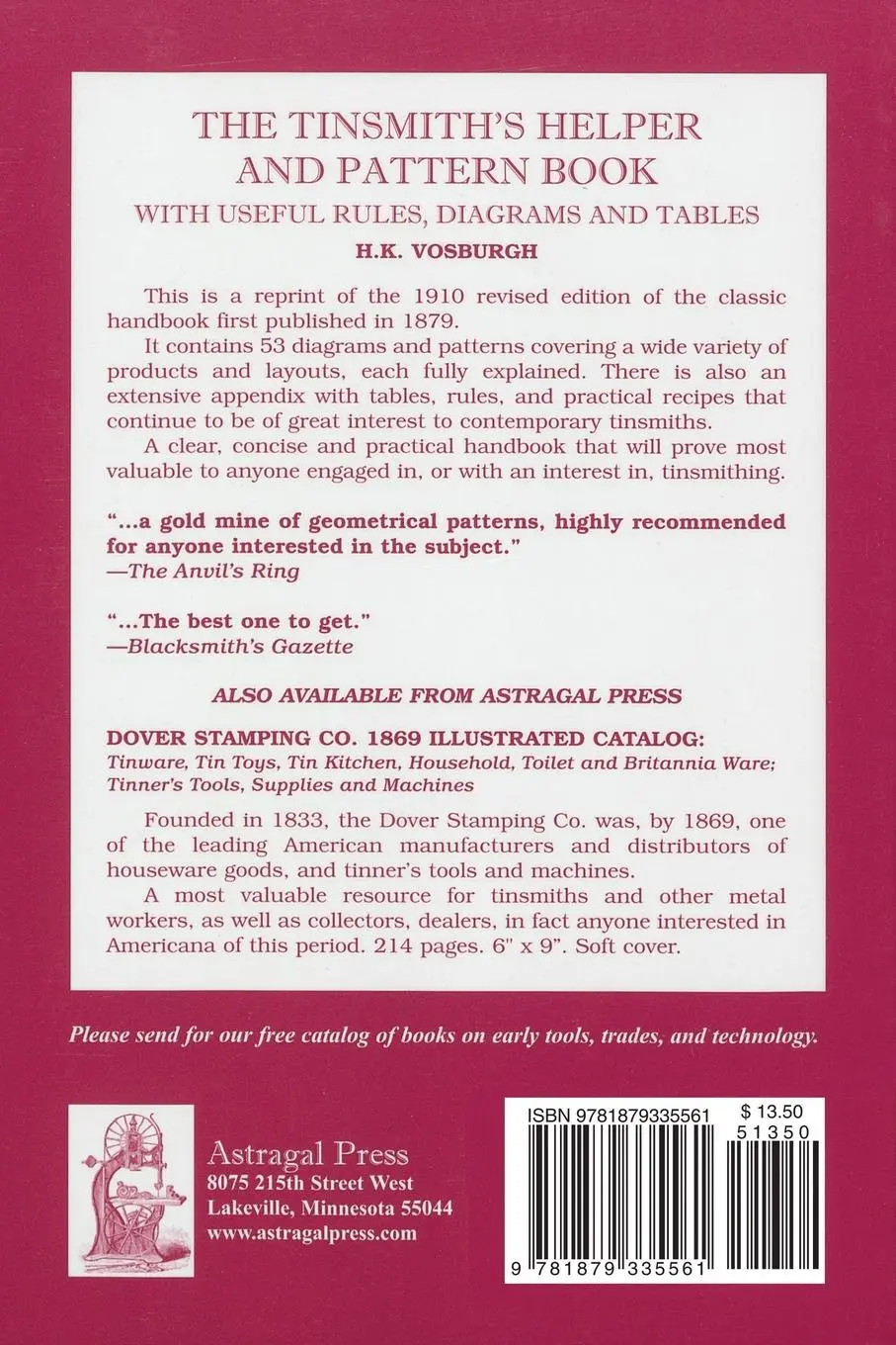 Rückseite: 9781879335561 | The Tinsmith's Helper and Pattern Book | H. K. Vosburgh | Taschenbuch