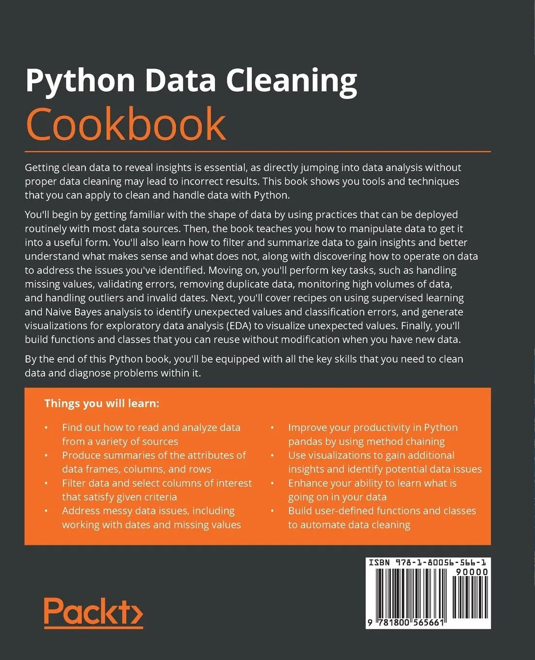 Rückseite: 9781800565661 | Python Data Cleaning Cookbook | Michael Walker | Taschenbuch | 2020