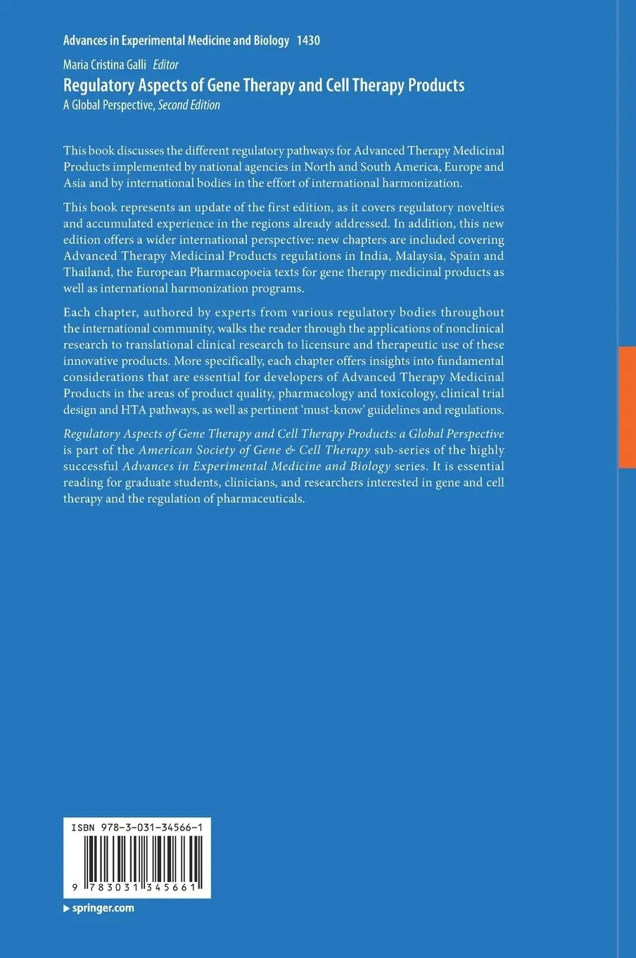 Rückseite: 9783031345661 | Regulatory Aspects of Gene Therapy and Cell Therapy Products | Galli