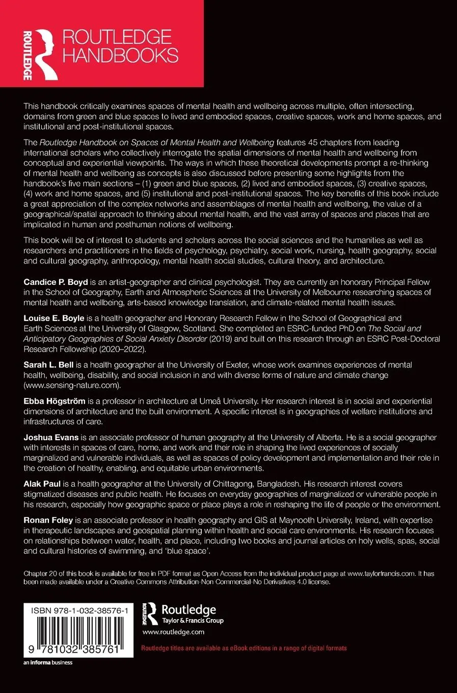 Rückseite: 9781032385761 | Routledge Handbook on Spaces of Mental Health and Wellbeing | Buch