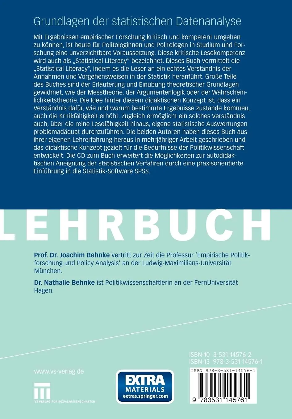 Rückseite: 9783531145761 | Grundlagen der statistischen Datenanalyse | Nathalie Behnke (u. a.)