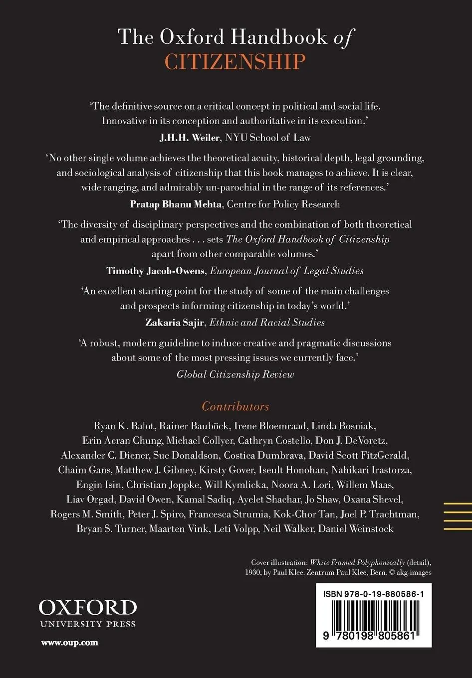 Rückseite: 9780198805861 | The Oxford Handbook of Citizenship | Ayelet Shachar (u. a.) | Buch