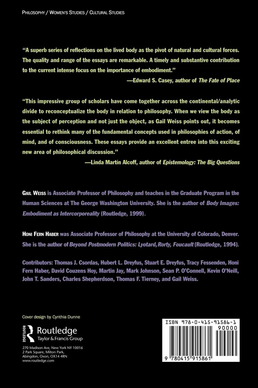 Rückseite: 9780415915861 | Perspectives on Embodiment | The Intersections of Nature and Culture