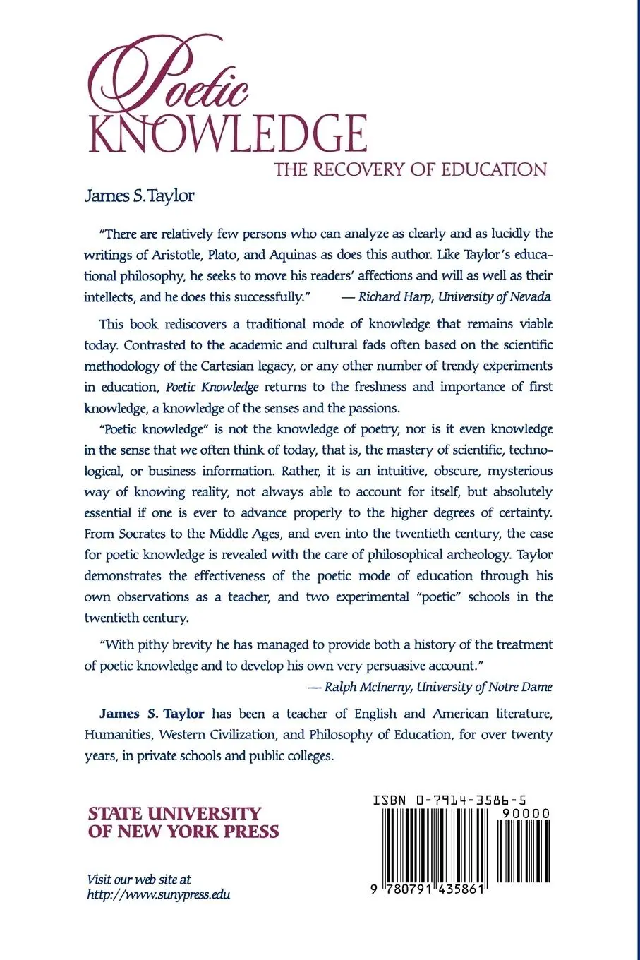 Rückseite: 9780791435861 | Poetic Knowledge | The Recovery of Education | James S. Taylor | Buch