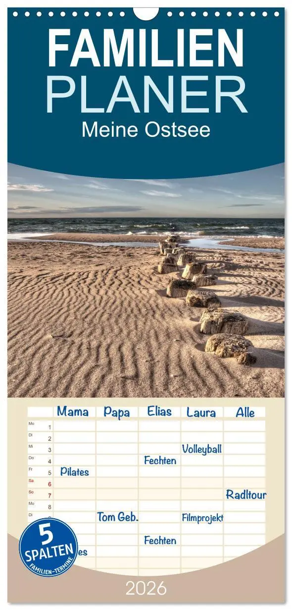 Cover: 9783516515961 | Familienplaner 2026 - Meine Ostsee mit 5 Spalten (Wandkalender, 21...