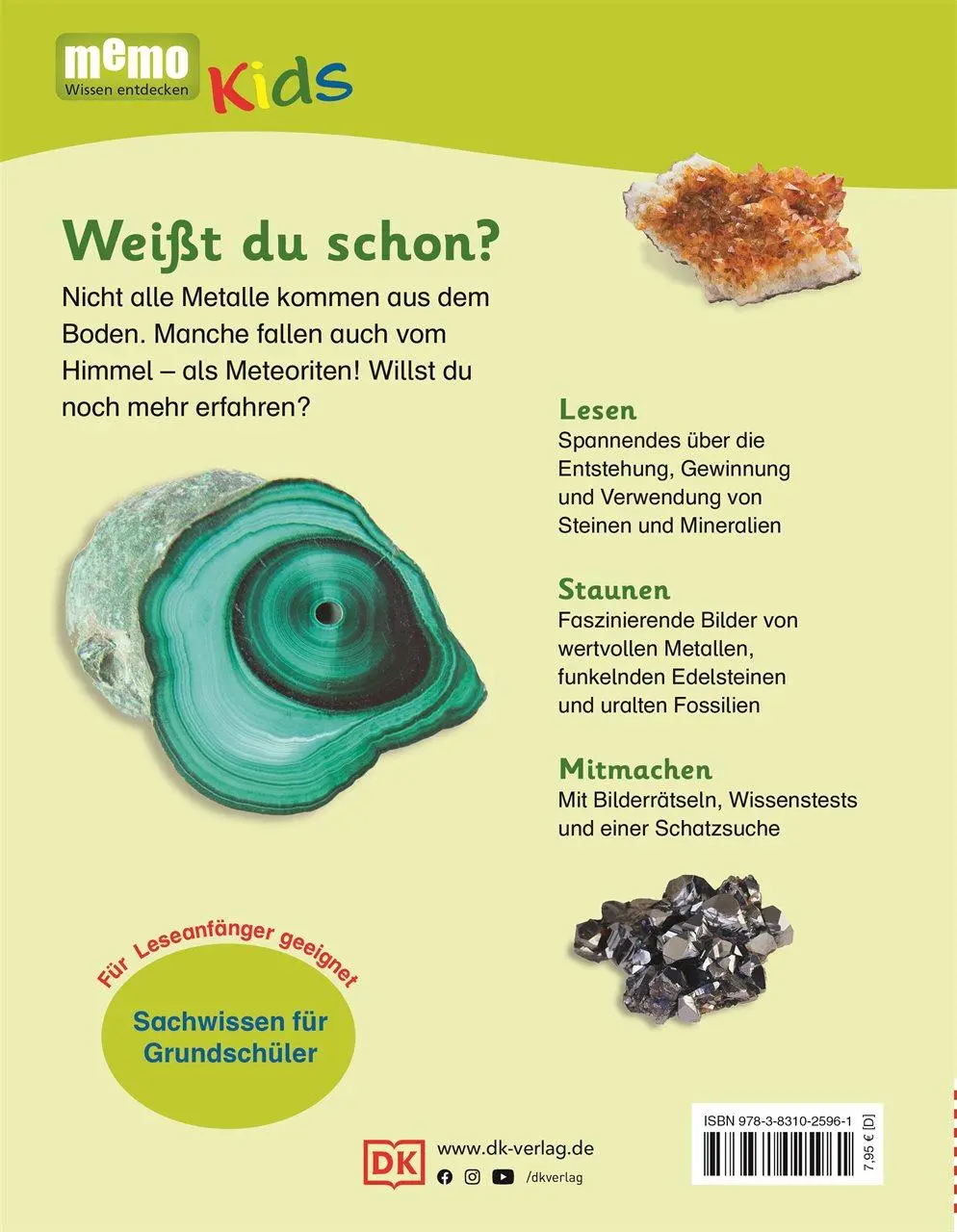 Rückseite: 9783831025961 | memo Kids. Steine und Mineralien | DK Verlag - Kids | Buch | memo Kids