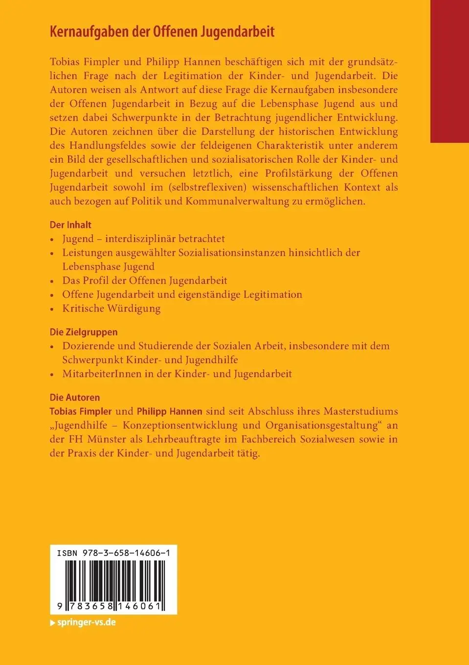 Rückseite: 9783658146061 | Kernaufgaben der Offenen Jugendarbeit | Philipp Hannen (u. a.) | Buch