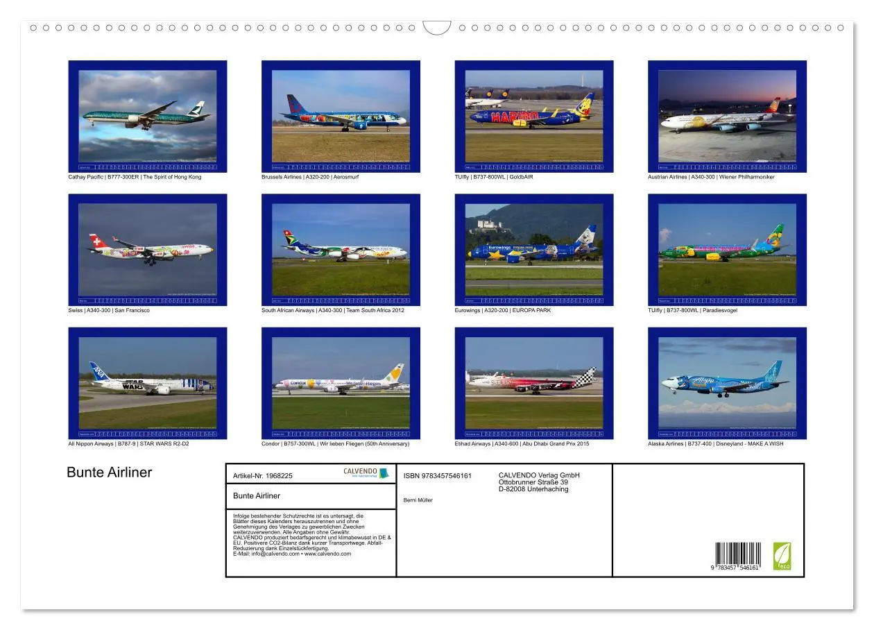 Bild: 9783457546161 | Bunte Airliner (Wandkalender 2026 DIN A2 quer), CALVENDO...