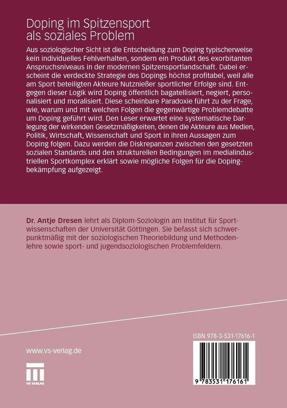 Rückseite: 9783531176161 | Doping im Spitzensport als soziales Problem | Antje Dresen | Buch