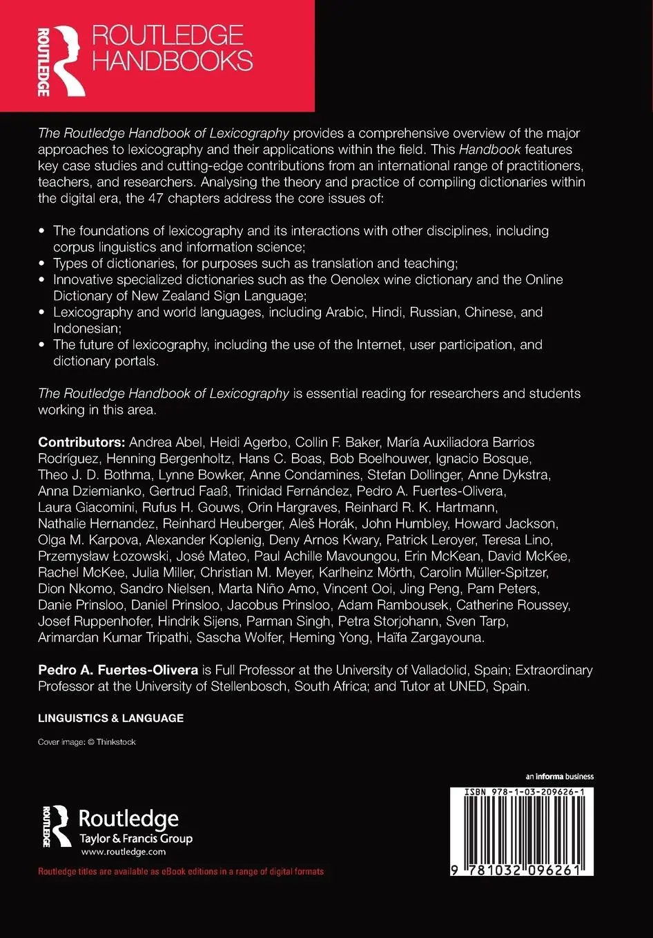 Rückseite: 9781032096261 | The Routledge Handbook of Lexicography | Pedro A. Fuertes-Olivera
