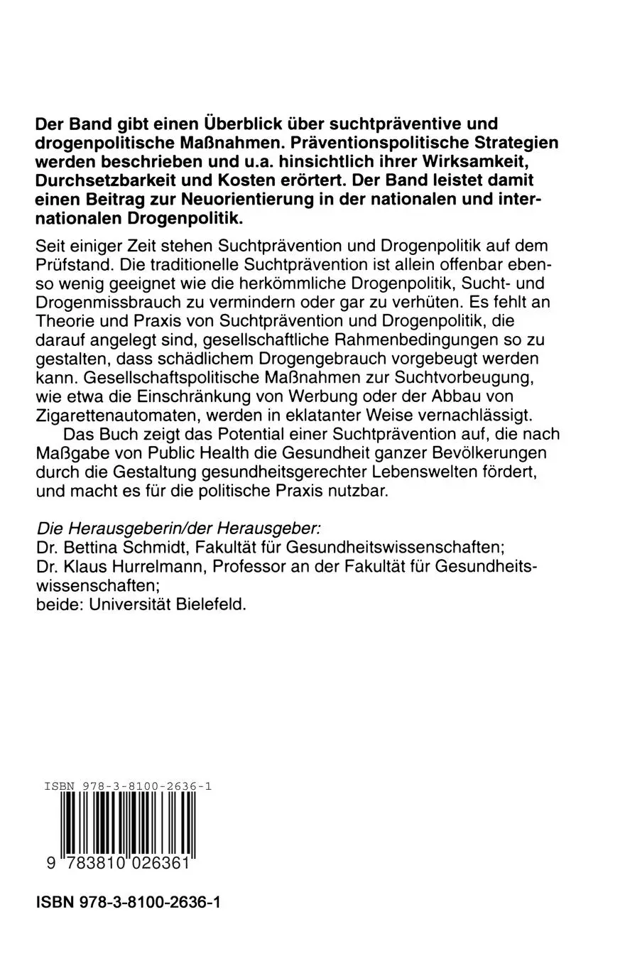 Rückseite: 9783810026361 | Präventive Sucht- und Drogenpolitik | Ein Handbuch | Taschenbuch