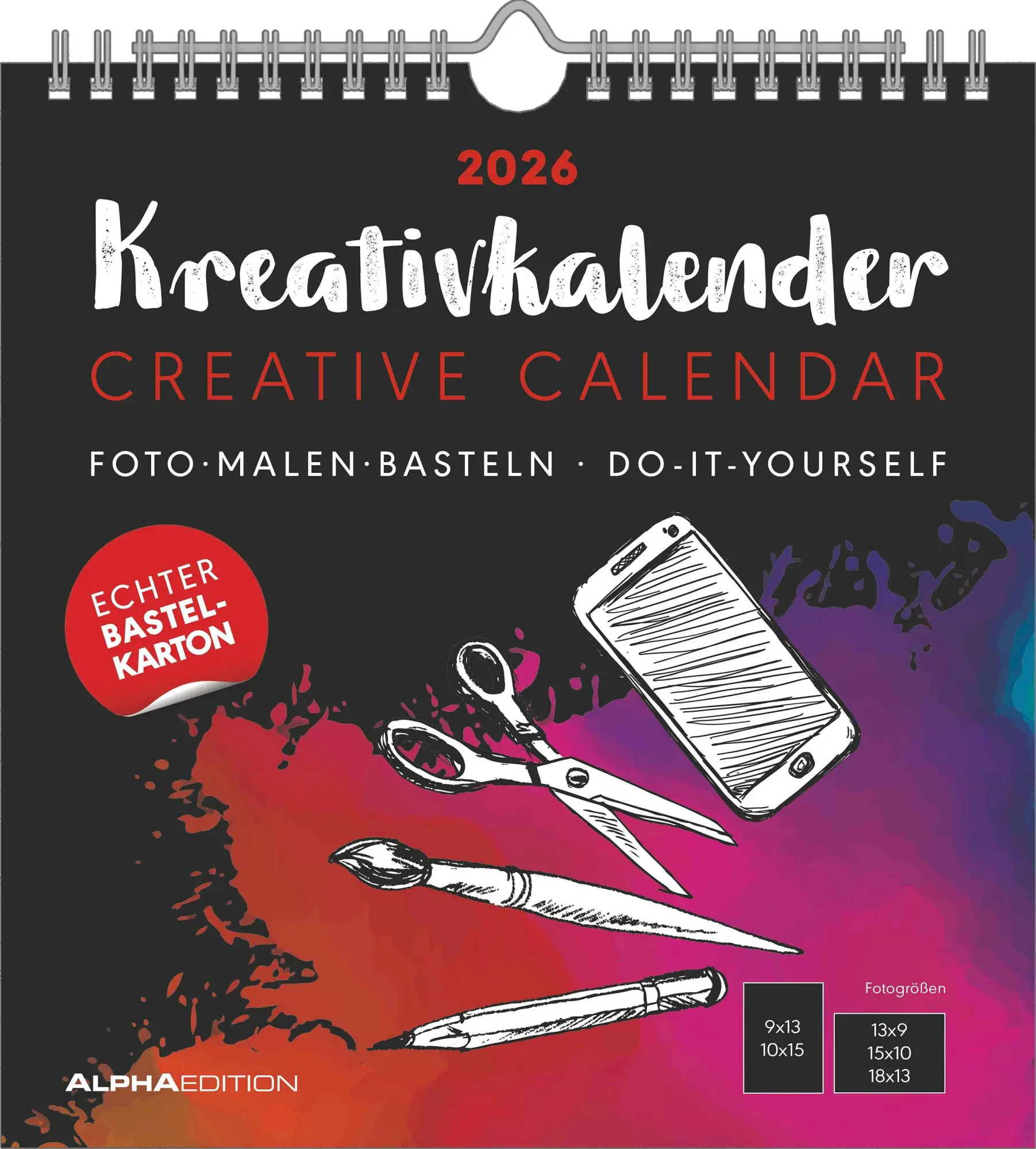 Cover: 4069095006461 | Kreativ-Kalender schwarz 2026 - 21x22 cm - Foto, Malen, Basteln -...