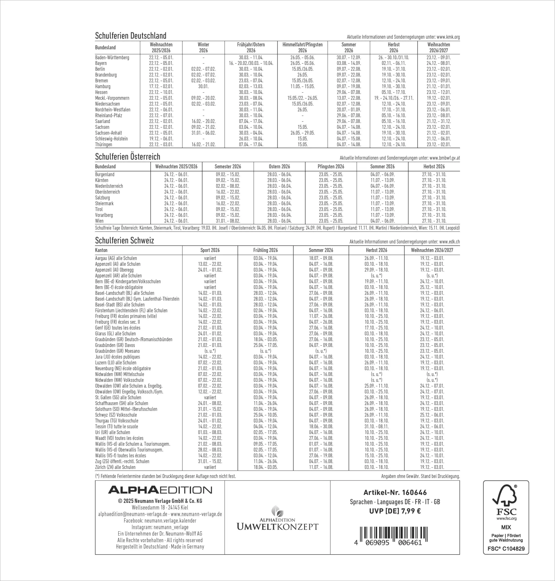 Rückseite: 4069095006461 | Kreativ-Kalender schwarz 2026 - 21x22 cm - Foto, Malen, Basteln -...
