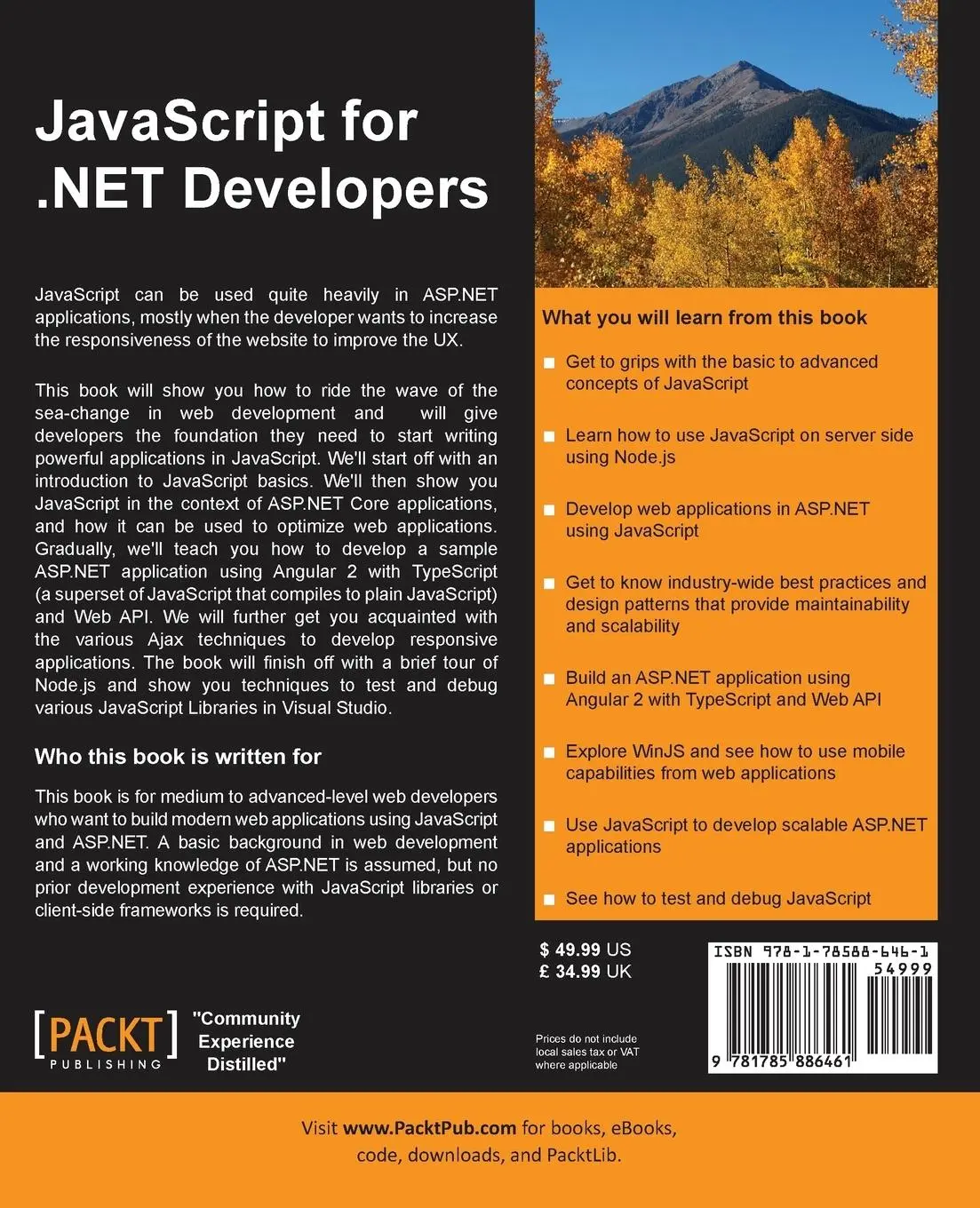 Rückseite: 9781785886461 | JavaScript for .NET Developers | Ovais Mehboob Ahmed Khan | Buch