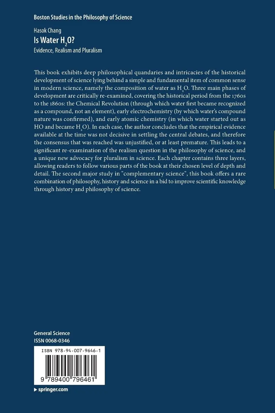 Rückseite: 9789400796461 | Is Water H2O? | Evidence, Realism and Pluralism | Hasok Chang | Buch