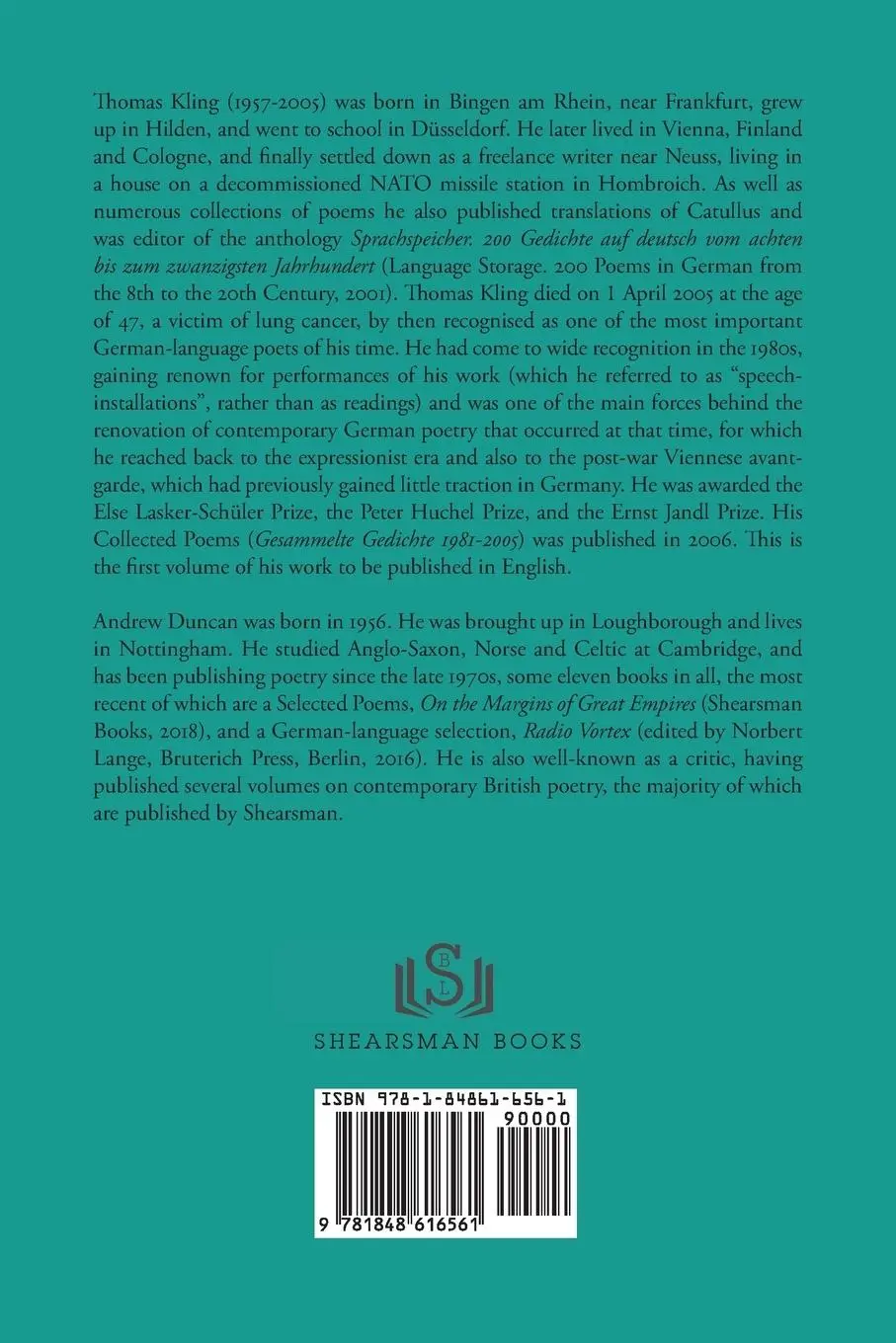 Rückseite: 9781848616561 | zerodrifter | Selected Poems 1983-2005 | Thomas Kling | Taschenbuch