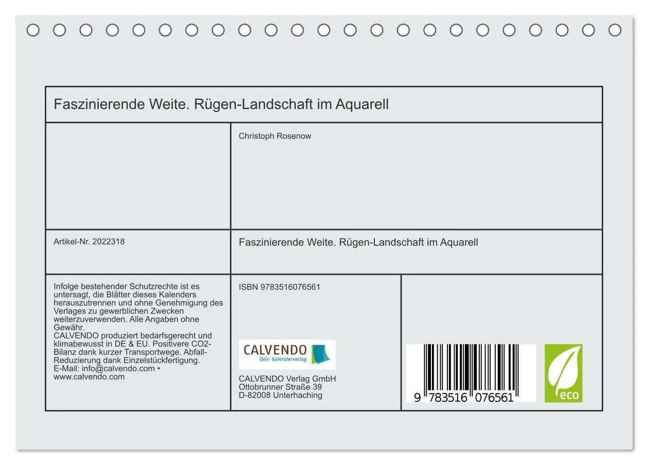 Bild: 9783516076561 | Faszinierende Weite. Rügen-Landschaft im Aquarell (Tischkalender...
