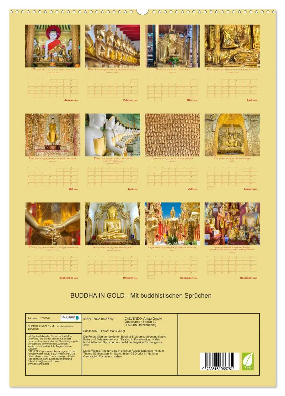 Bild: 9783516366761 | BUDDHA IN GOLD - Mit buddhistischen Sprüchen (Wandkalender 2026 DIN...