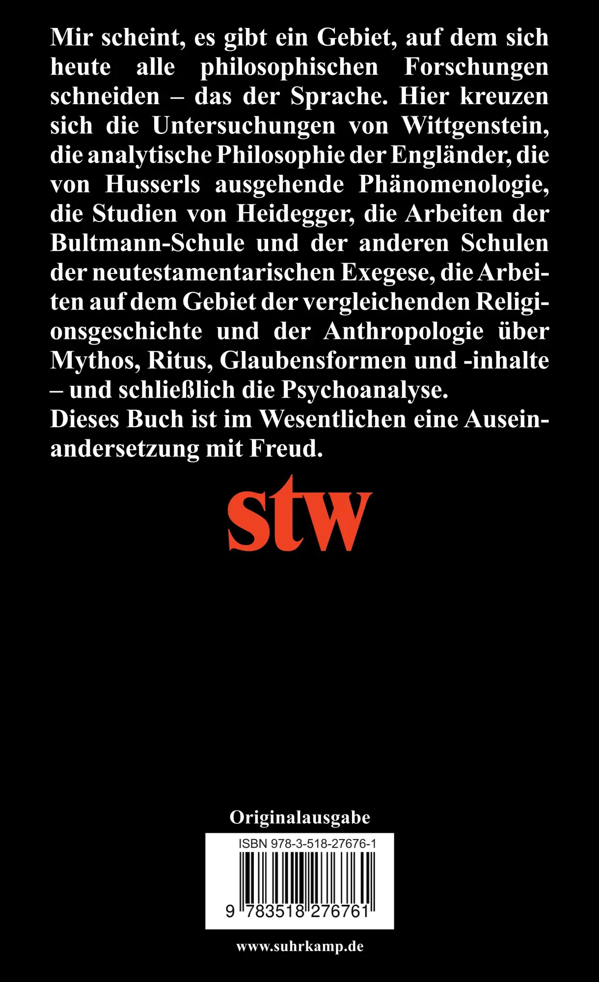 Rückseite: 9783518276761 | Die Interpretation | Ein Versuch über Freud | Paul Ricoeur | Buch
