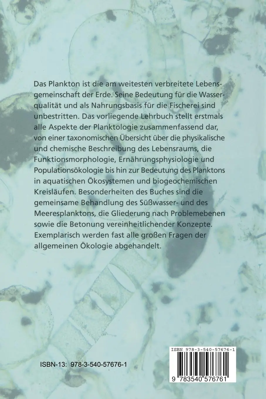 Rückseite: 9783540576761 | Planktologie | Ulrich Sommer | Taschenbuch | xii | Deutsch | 1994