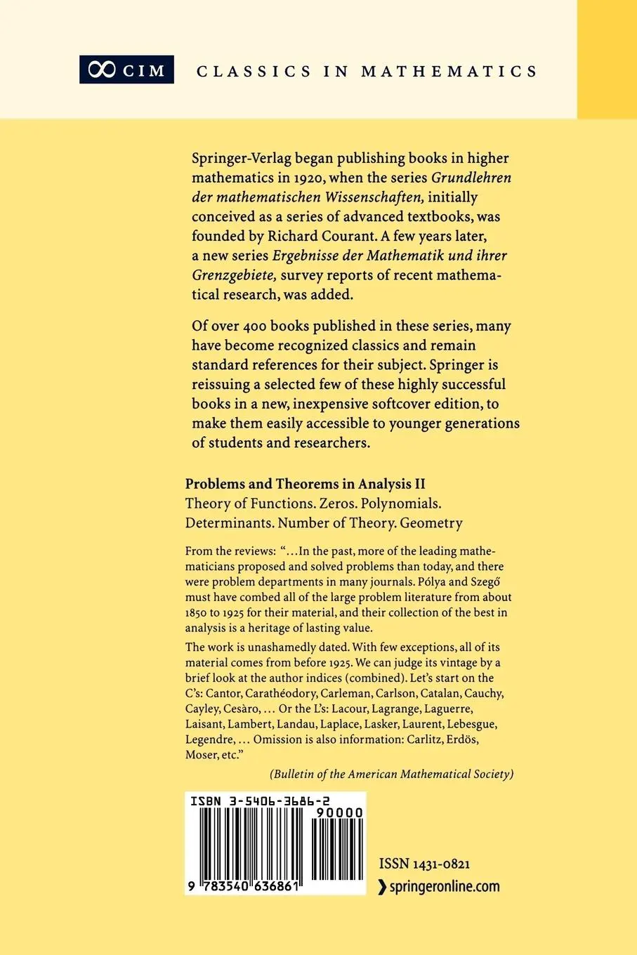 Rückseite: 9783540636861 | Problems and Theorems in Analysis II | George Polya (u. a.) | Buch