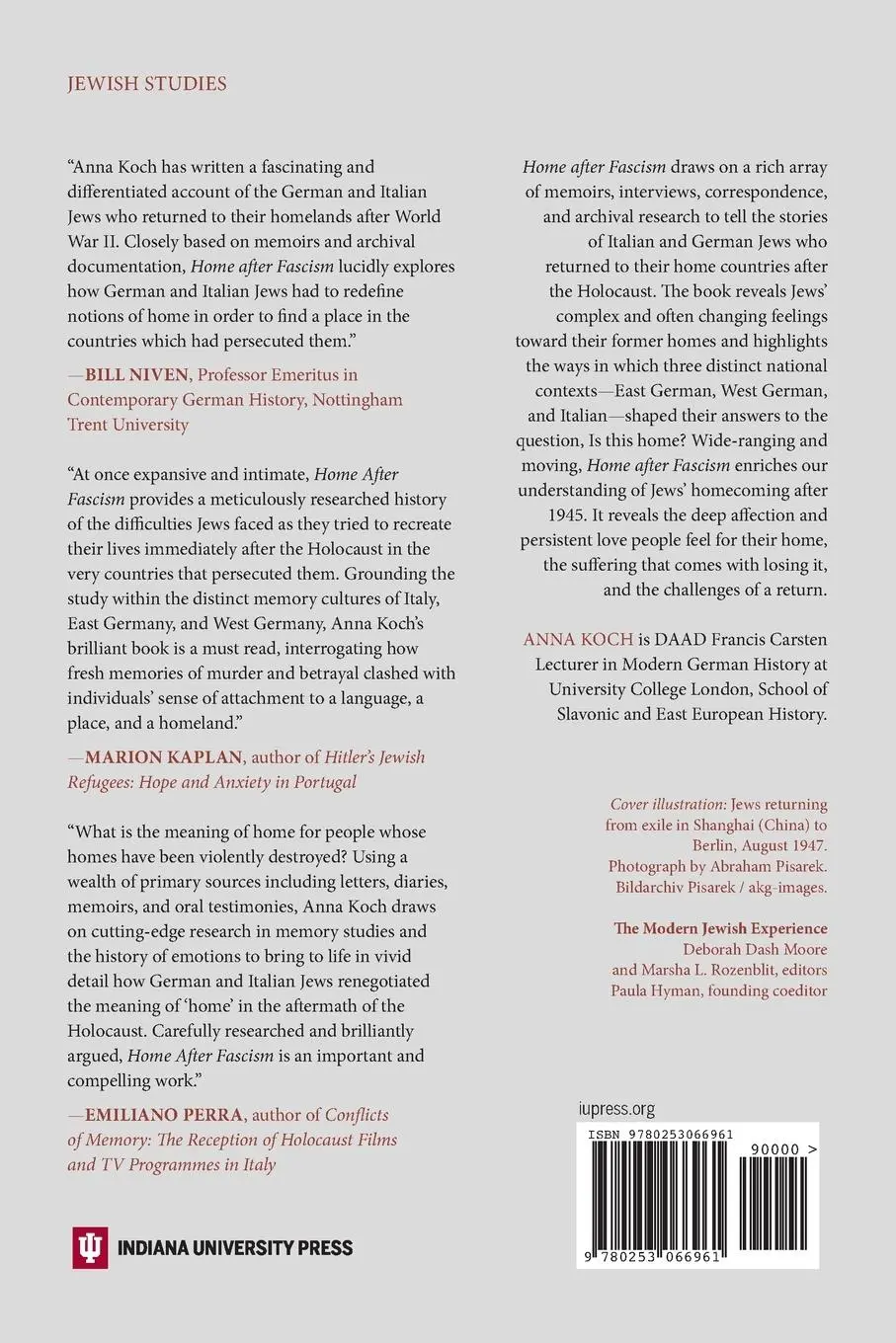 Rückseite: 9780253066961 | Home after Fascism | Italian and German Jews after the Holocaust