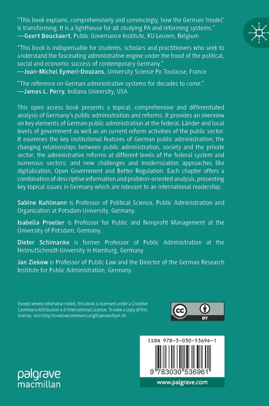 Rückseite: 9783030536961 | Public Administration in Germany | Sabine Kuhlmann (u. a.) | Buch